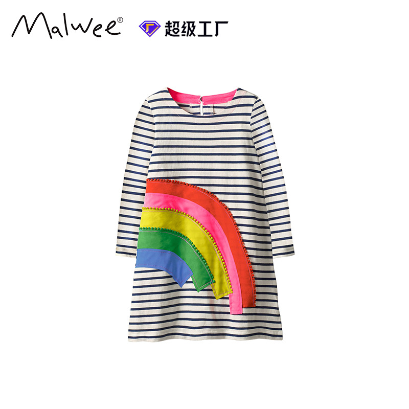 Vestido de niña otoño y invierno nuevo estilo europeo y americano rayas de manga larga vestido de princesa de cuello redondo casual ropa infantil