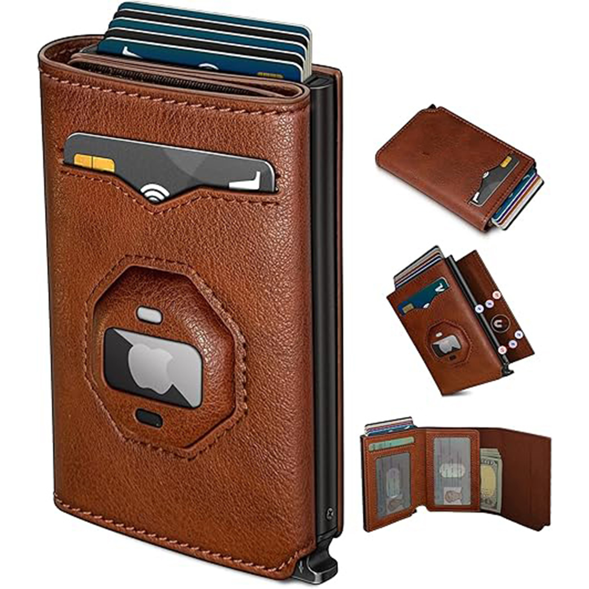 Monedero de rastreo transfronterizo de airtag de hombre multi-tarjeta de fibra de carbono cartera de tarjetas de cartera antirrobo de cepillo de cuero de hombre