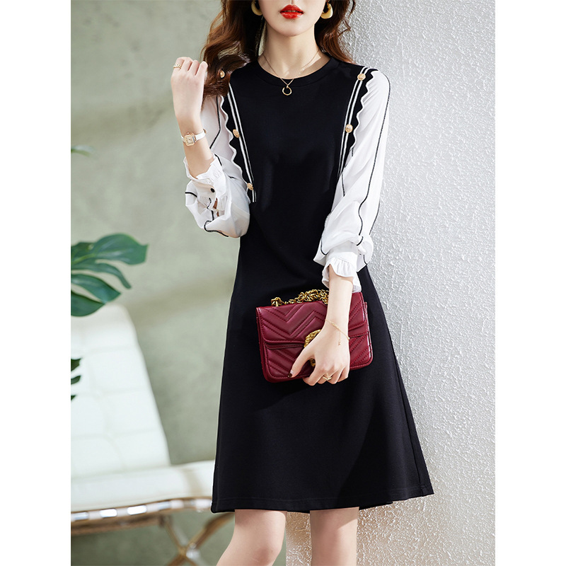 2025 Spring New Slim Long Sleeve Black dress Women's Elegant Age-reducing Elegant Small Women's Skirt Mid-length