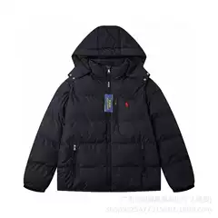 25 New Winter High Version Rl Horse Label Embroider Detachable Hat Ultra-Thick down Jacket Windproof and Waterproof Cotton Jacket for Men and Women