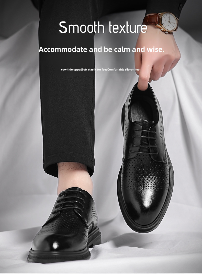 Leather shoes men's summer hollow-out business formal wear 2024 men's casual height increasing sandals wedding bridegroom shoes one-piece delivery_vogvips.com