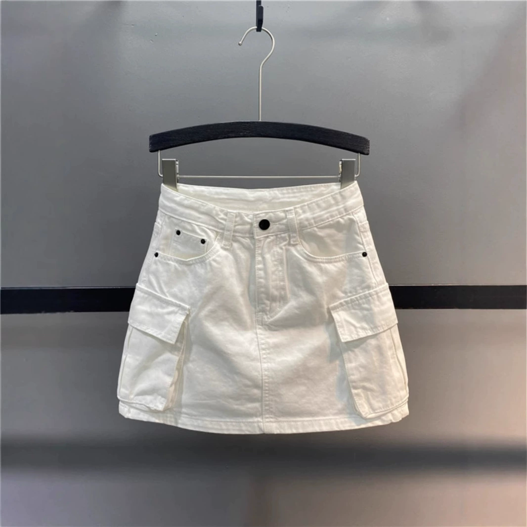 Джинсовая юбка-карандаш в европейском стиле для женщин, лето 2025, новая, высокая талия, карманы, антиэкспозиция, А-силуэт, короткая
