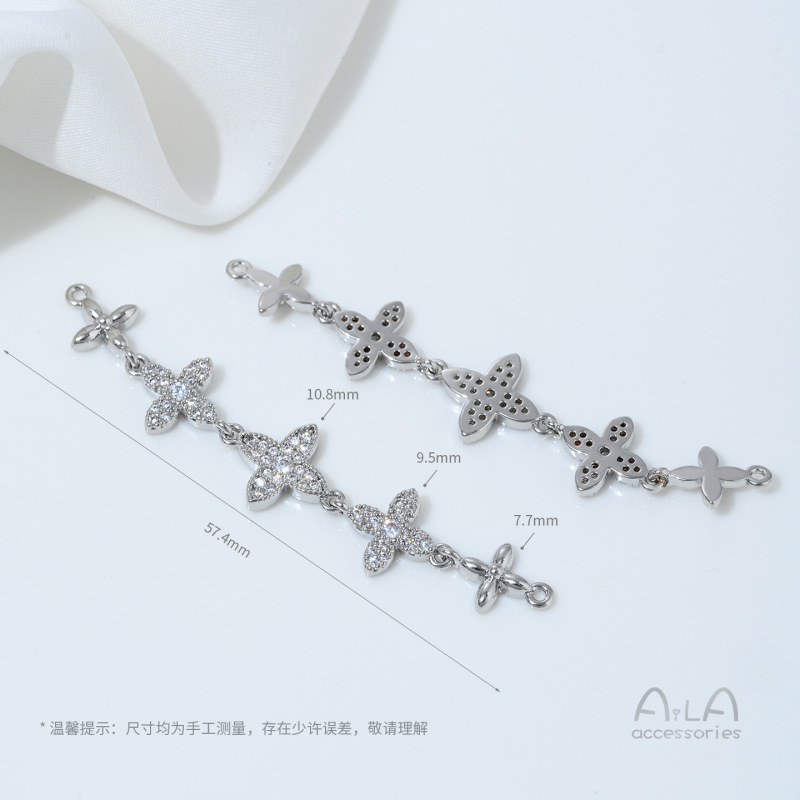14K包金镶锆石蝴蝶葫芦樱花吊坠双吊手工diy珍珠手链项链吊饰配件|undefined