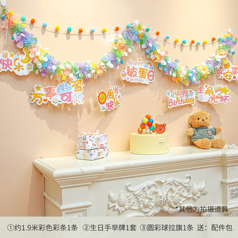 ハッピーバースデーの儀式装飾、小さな女の子の装飾壁シーン、子供のパーティー、男の子の誕生日雰囲気の小道具|undefined