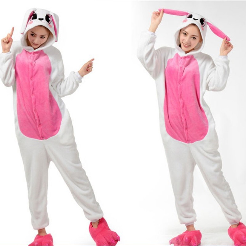 Autumn and Winter Men's and Women's Birds Cute Cartoon Animals Garfield Pink Rabbit Flannel Home Clothes Sleepwear
