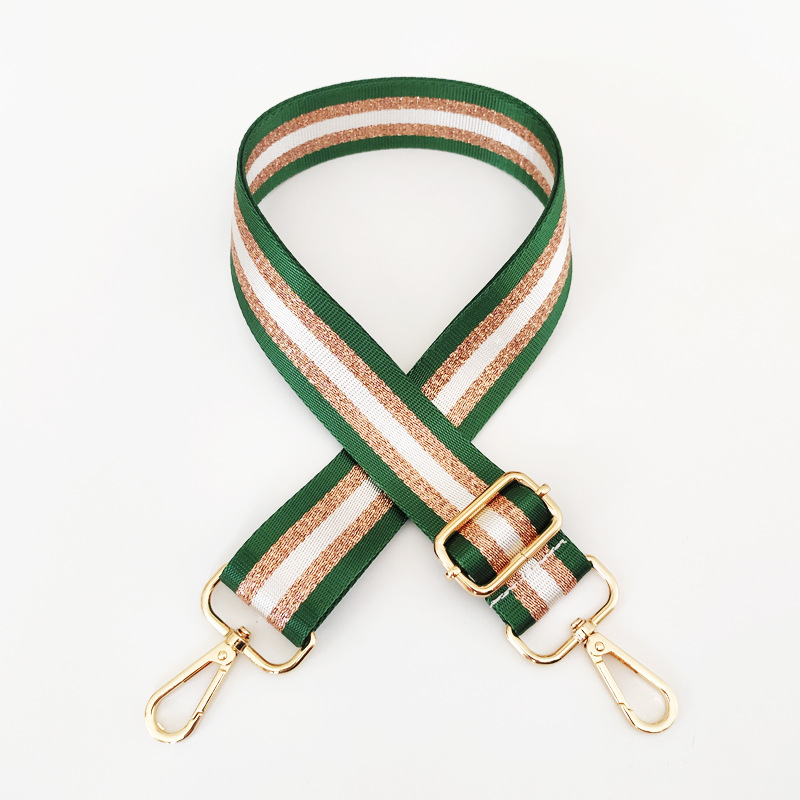 Fashion Style Square Shape New Colorful Nylon Wide Shoulder Strap Bright Gold Thread Purse Accessories Strap Adjustable Shoulder Crossbody Replacement Long Strap