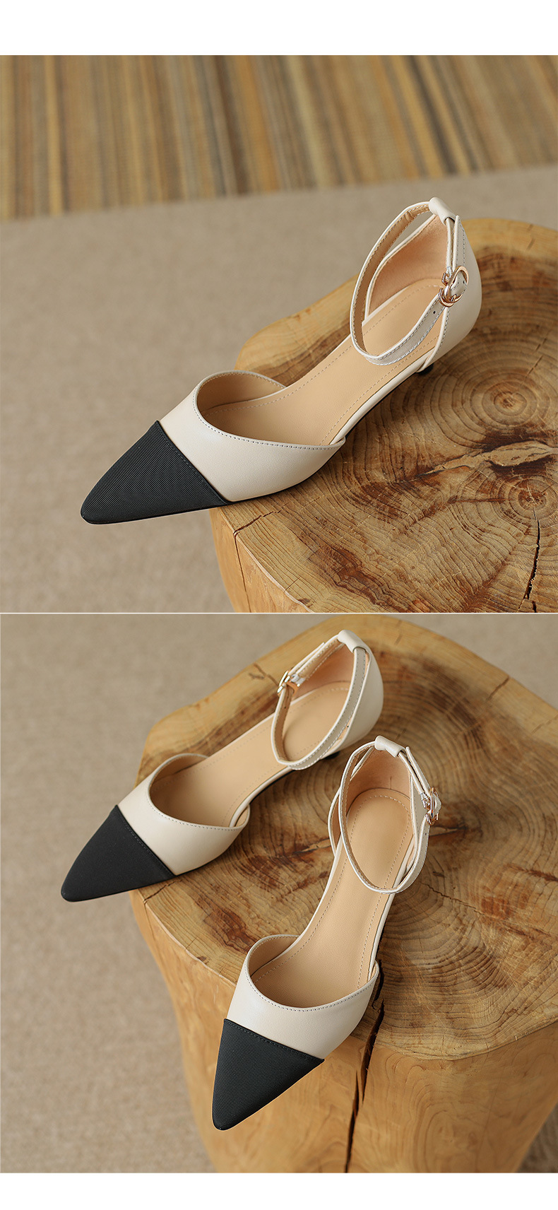 Sandal nữ quai ngang mũi kín gót thấp 2,5 cm phong cách Hàn Quốc phối màu — Màu trắng nhạt chi tiết 9