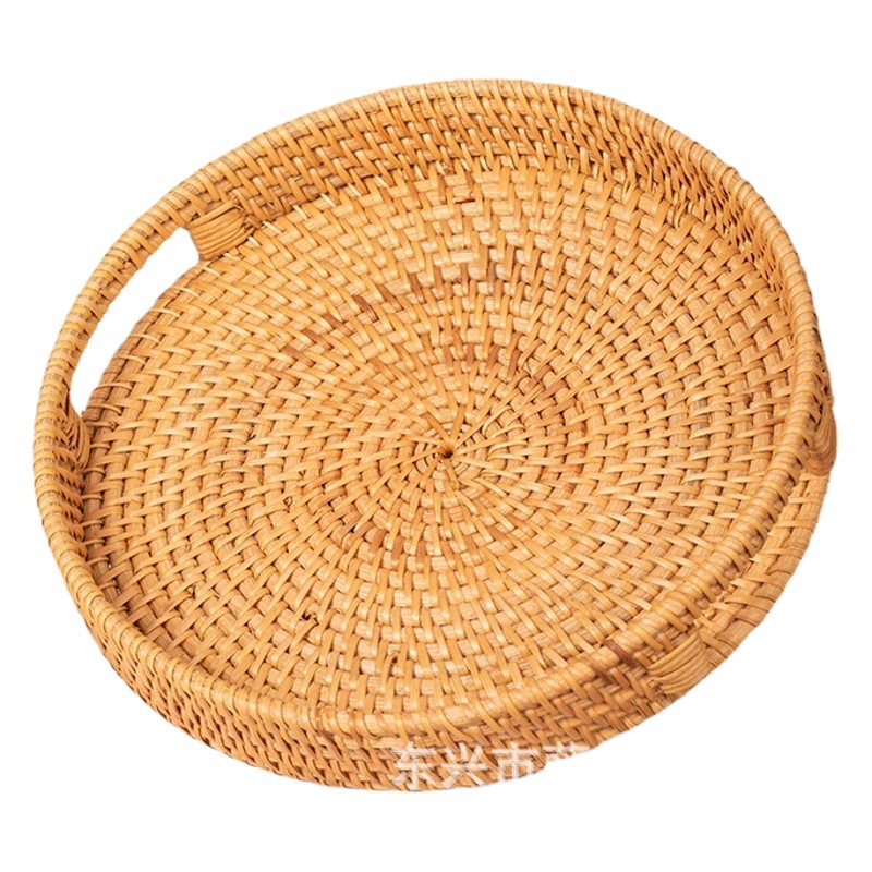 Vietnam tejido a mano de ratán paja bandeja de frutas cesta de frutas bandeja de té mango redondo creativo cesta de almacenamiento sala de estar