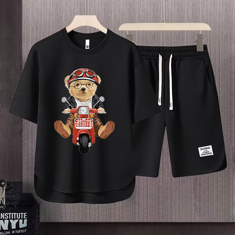 Men's Clothing 2024 Waffle Casual Summer Suit Men's Loose Teen Short sleeved T shirt Shorts Handsome Two piece Suit_maomaolike.com