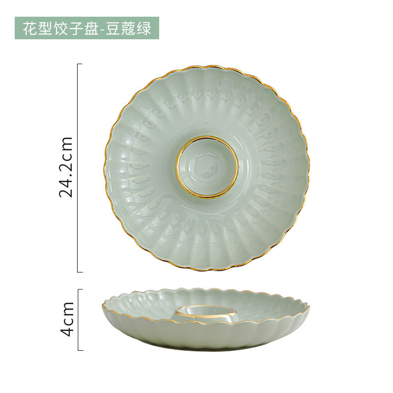 Dumpling plato con plato de vinagre dumpling placa especial hogar cerámica oro borde desayuno plato creativo compartimiento merienda plato