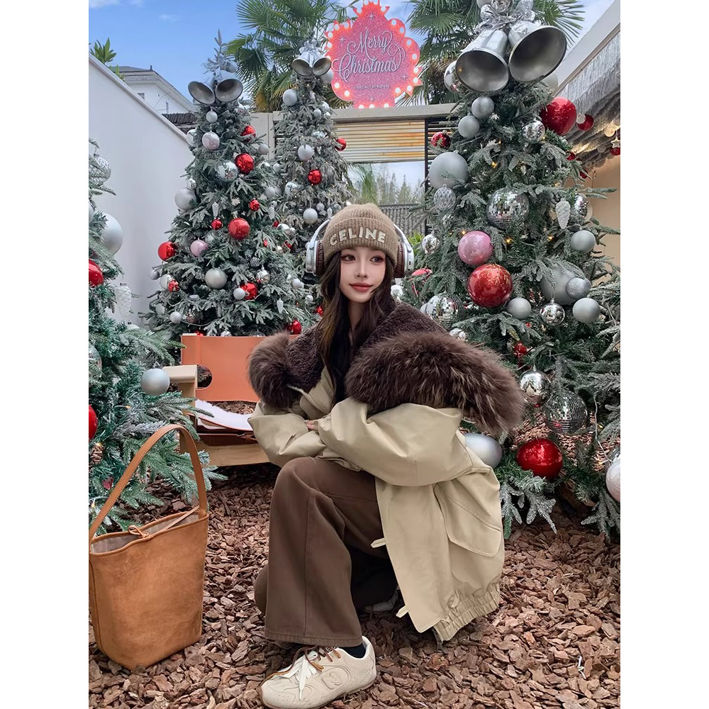 2707# “天使之翼”牛角扣白鸭绒羽绒服冬季新款派克服连帽外套