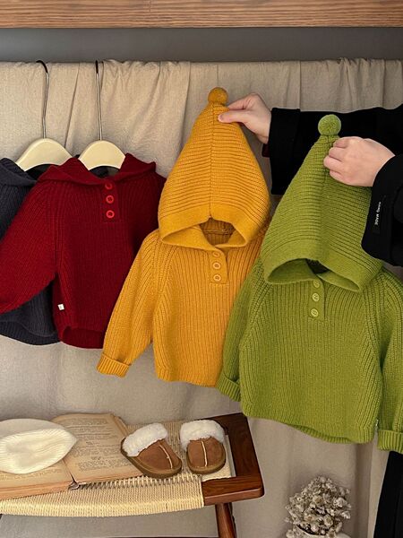 Children's demi-season keep warm woolen sweater for boys with hood…