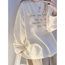 长袖白色t恤女2025秋季新款学生韩版宽松卡通圆领内搭打底衫ins潮