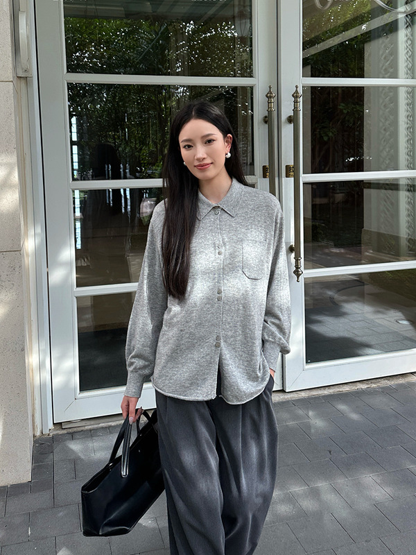 ELSISSI百搭Polo领上衣薄款2025秋装十三行高级感宽松针织开衫女|undefined