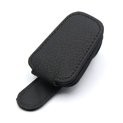 Car magnetic suction car sunglasses clip car glasses case multi-functional cowhide eye frame sun visor car glasses clip (Car Glasses Clip/Bill Clip) - leather-black-glasses-clip