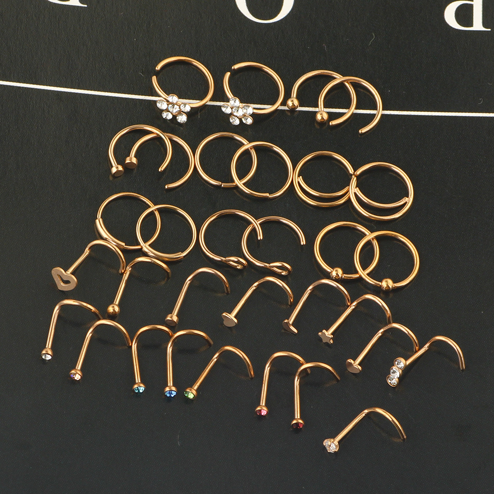 Amazon New Combination Nose Nail Nose Ring Set Stainless Steel Geometric Body Piercing Jewelry detail image 9