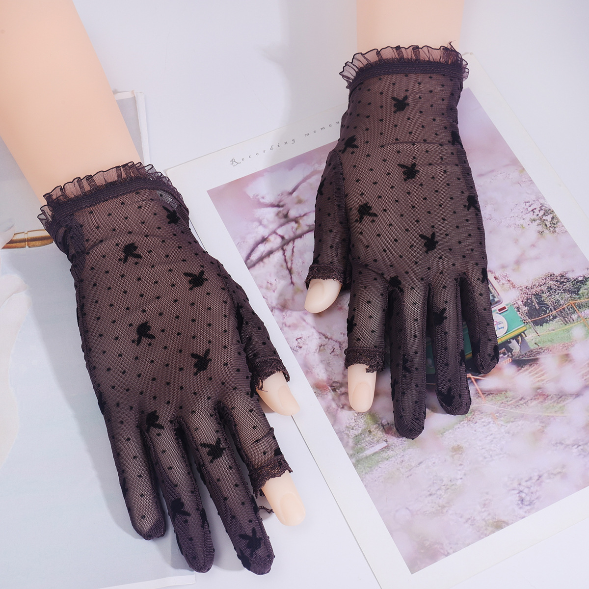Guantes sin dedos con protección solar para mujer, malla fina y transpirable, anti-UV, elásticos de verano, protección solar para conducir y andar en bicicleta.