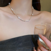 碎银子珍珠双层叠戴珍珠项链轻奢时尚简约锁骨链纯欲风气质项饰