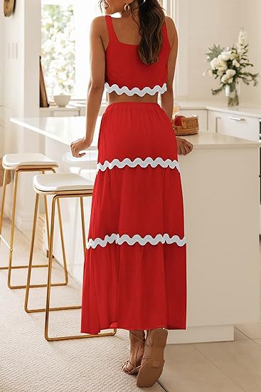 Women Clothing Lace Collage Sleeveless Short Vest High Waist Long Skirt Set