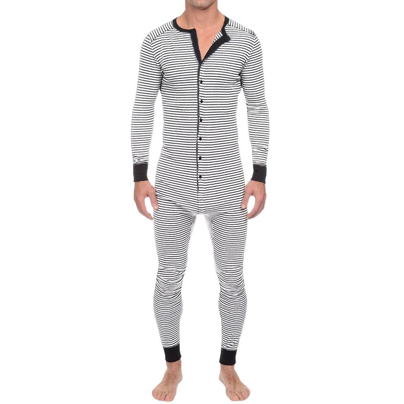 Pijamas de una pieza a rayas de comercio exterior Mono ajustado de hombre europeo y americano de manga larga 2025 nuevo servicio a domicilio transfronterizo de otoño e invierno