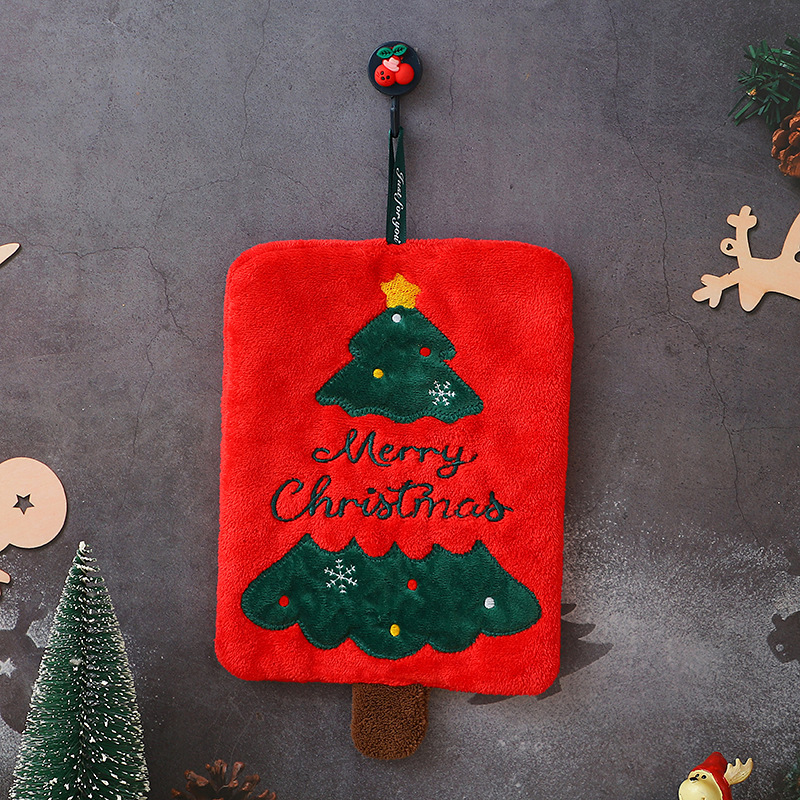 新しいクリスマスハンドタオル、吊り下げ可能な厚みのあるコーラルベルベットタオル、キッチン吸収性速乾性雑巾、漫画の小さなハンドタオル|undefined