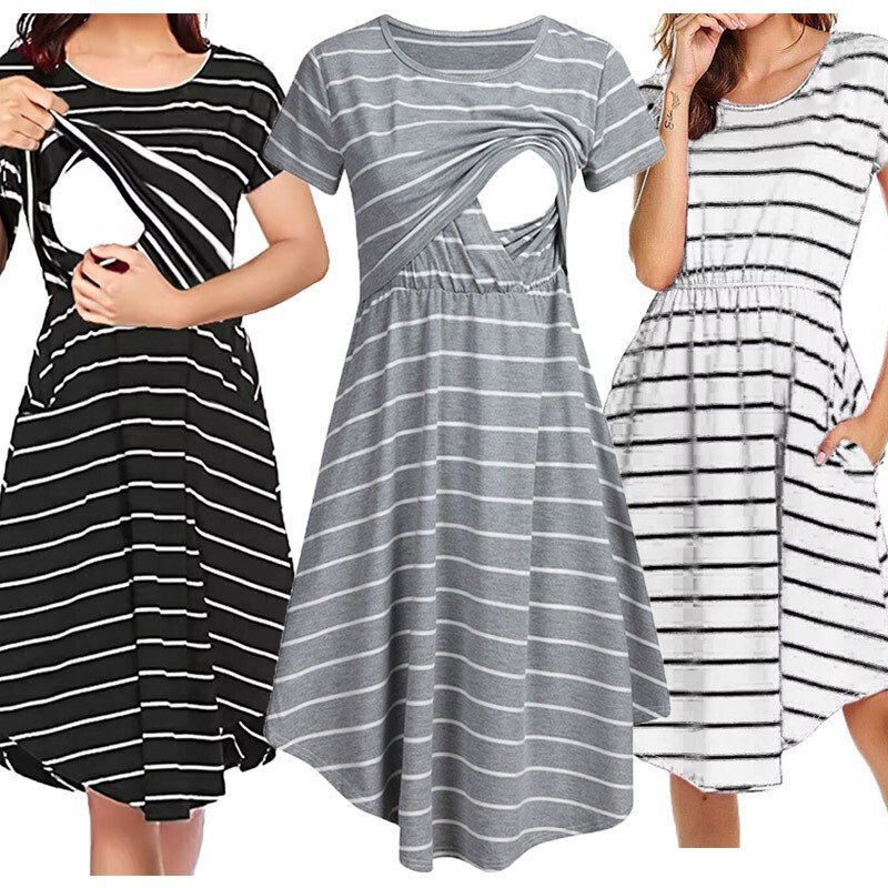 2024 Amazon AliExpress Explosions Striped Multifunctional Striped Maternity Mother Breastfeeding dress in stock