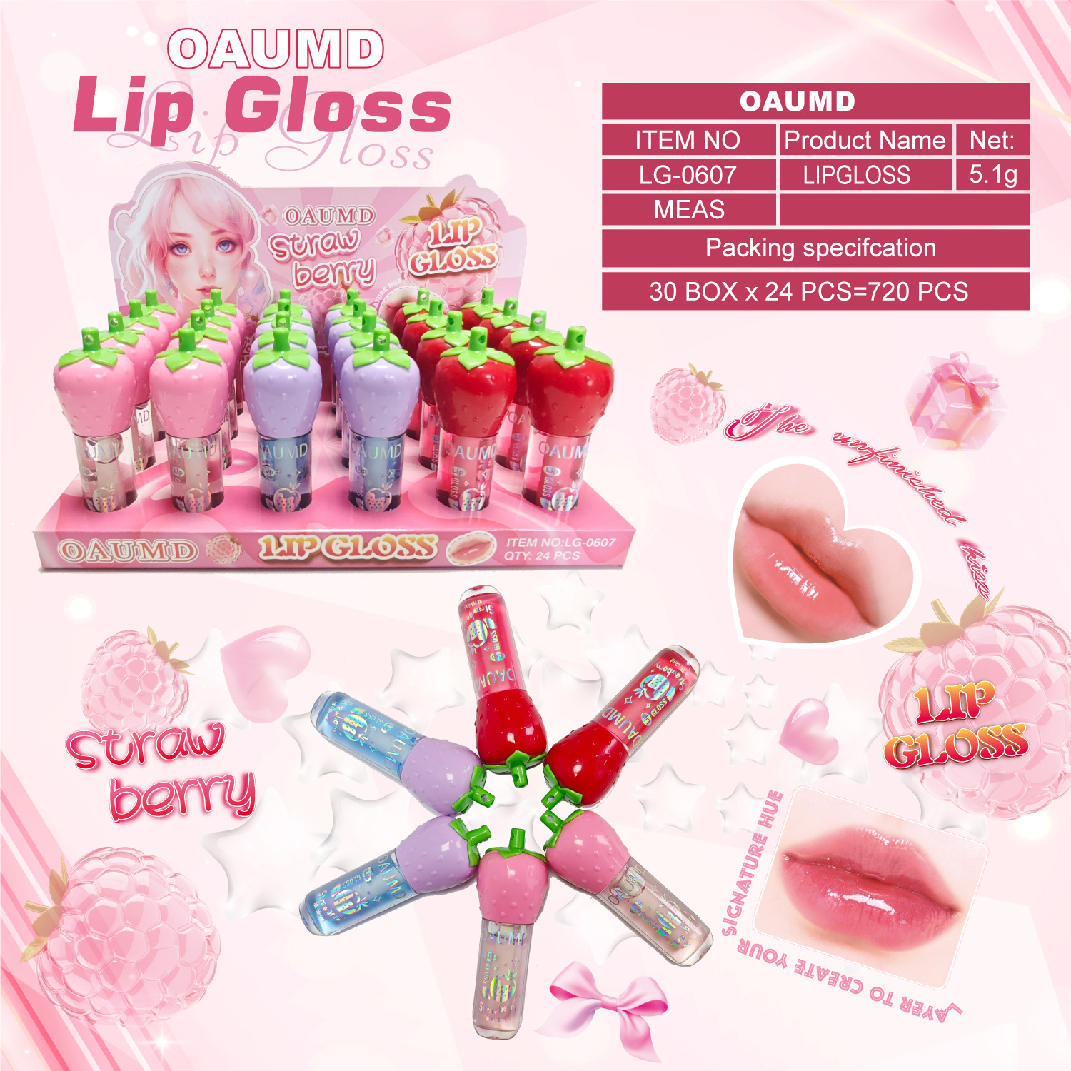 OAUMD comercio exterior transfronterizo nuevo esmalte labial hidratante perdurable colgante de dibujos animados manzana fruta lipstick cambio