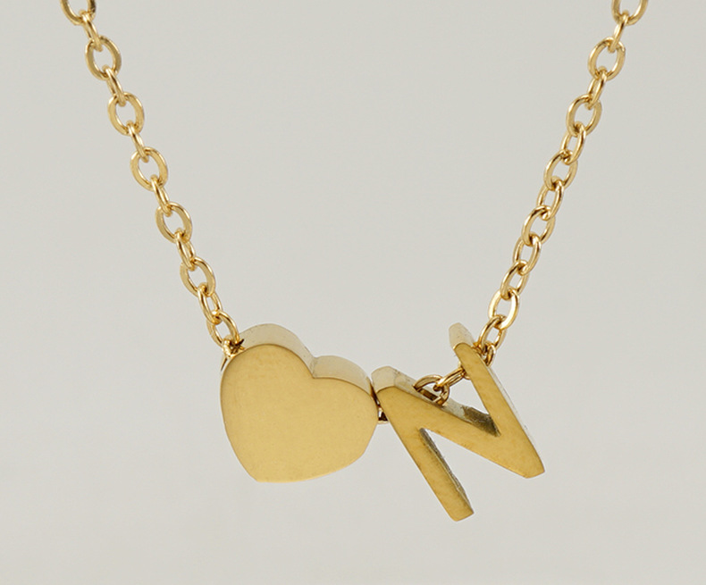 Fashion Letter Heart Shape Titanium Steel Pendant Necklace Gold Plated Stainless Steel Necklaces display picture 4