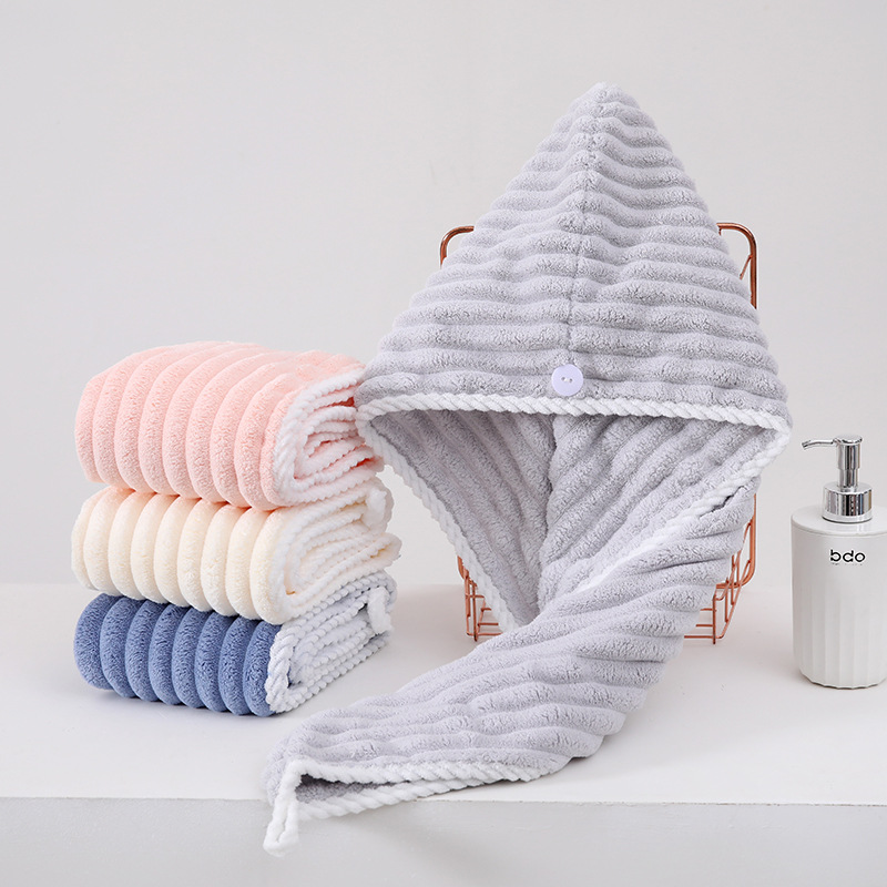 Candy Stripe Fleece Coral Fleece Hair Dryer Cap Absorbent Quick Dry Headband Hair Dryer Cap Bath Cap Drop Shipping Wholesale 