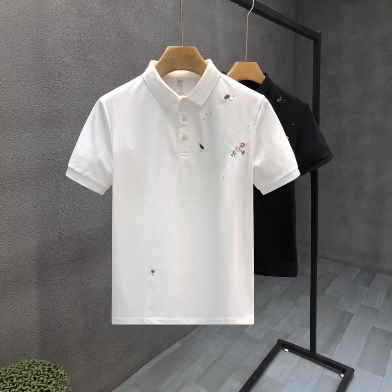 Light Luxury Embroidered White Short-Sleeve Polo Shirt for Men, Trendy Brand, Stylish with Collar, 2026 Summer New Men's Top Light Luxury Embroidered White Short-Sleeve Polo Shirt for Men, Trendy Brand, Stylish with Collar, 2026 Summer New Men's Top