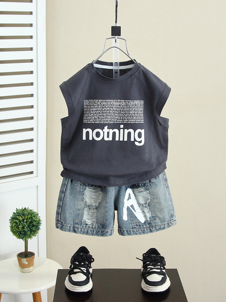 7172 Ropa infantil, conjunto de verano para niños, chaleco sin mangas elegante para niños, ropa de verano fresca para niños, novedad 2026