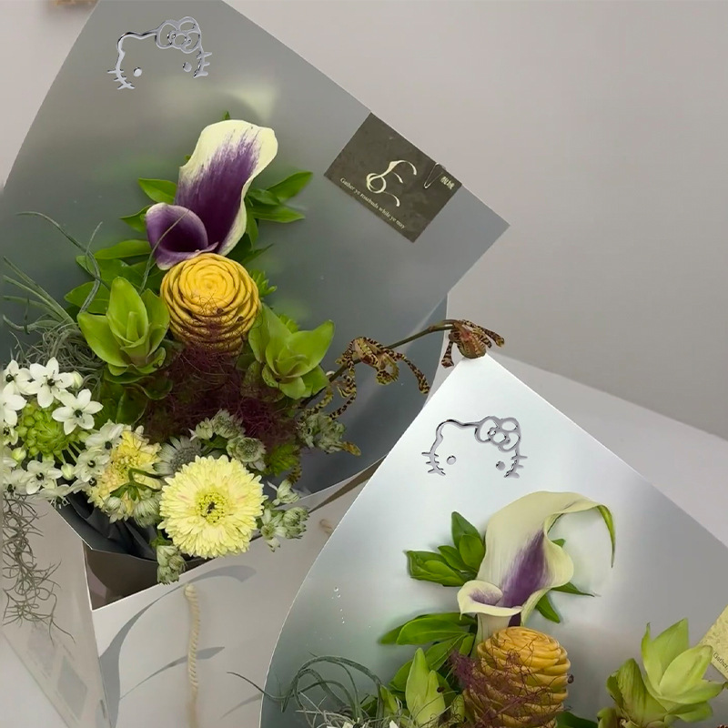 KT卡通浮雕立体银贴纸鲜花花束配件手工diy花艺包装资材批发|undefined