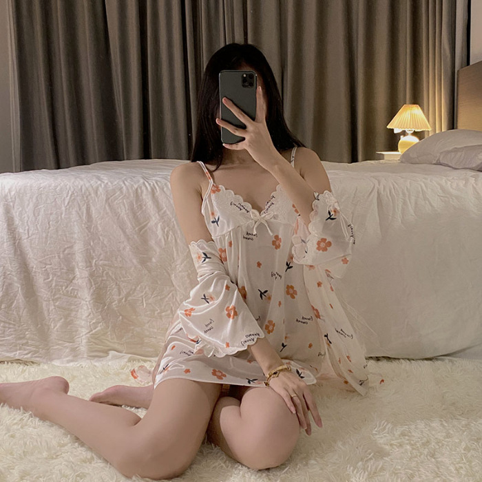 2024 verano encaje de hielo sexy cabina pijama de dos piezas Kimono de dos piezas Ropa de baño ropa para el hogar