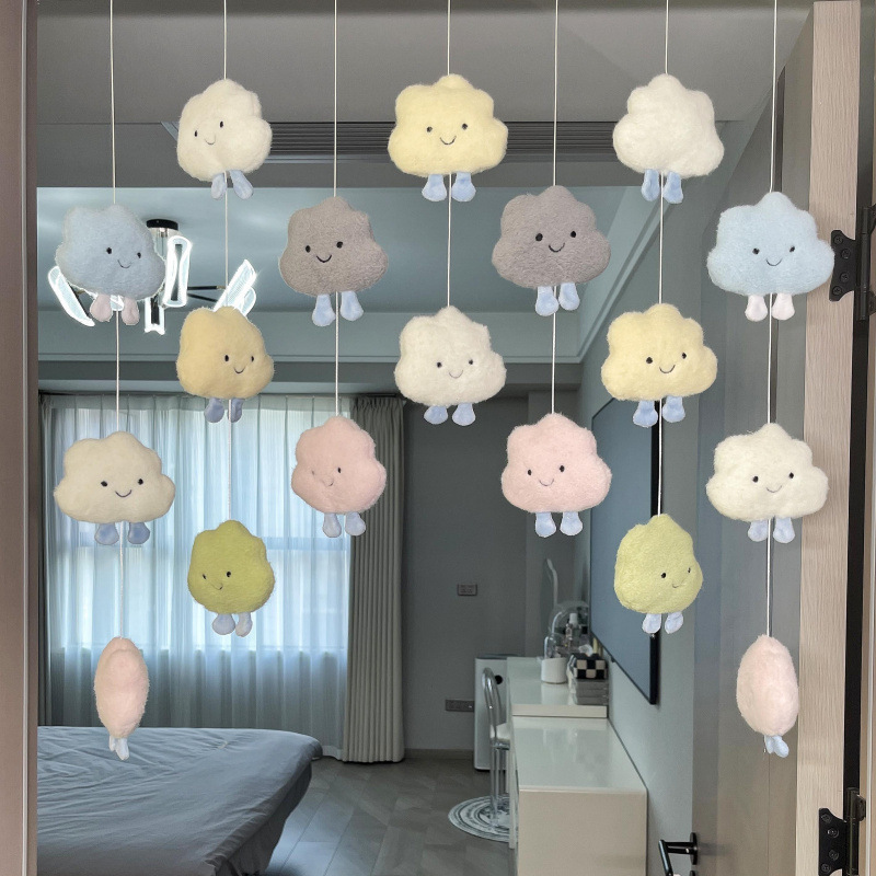 ホームクラウドドアカーテンかわいいクリームスタイル吊り下げ装飾品ソフトかわいい日本インスタイル吊りカーテン子供部屋装飾工場|undefined