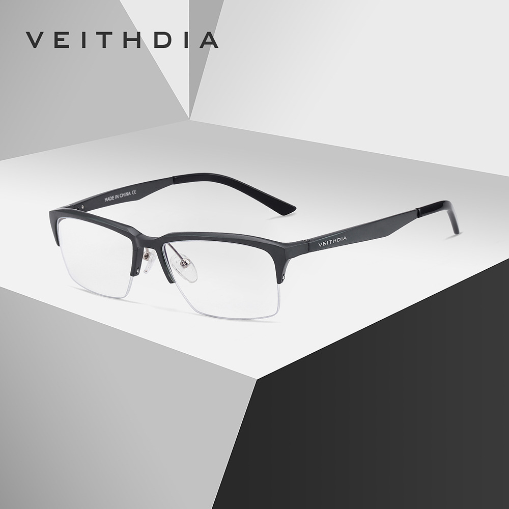 Marco óptico Medio marco marco de lente de miopía de aluminio y magnesio para hombres a prueba de luz azul cuadrado simple negocio cómodo 8727