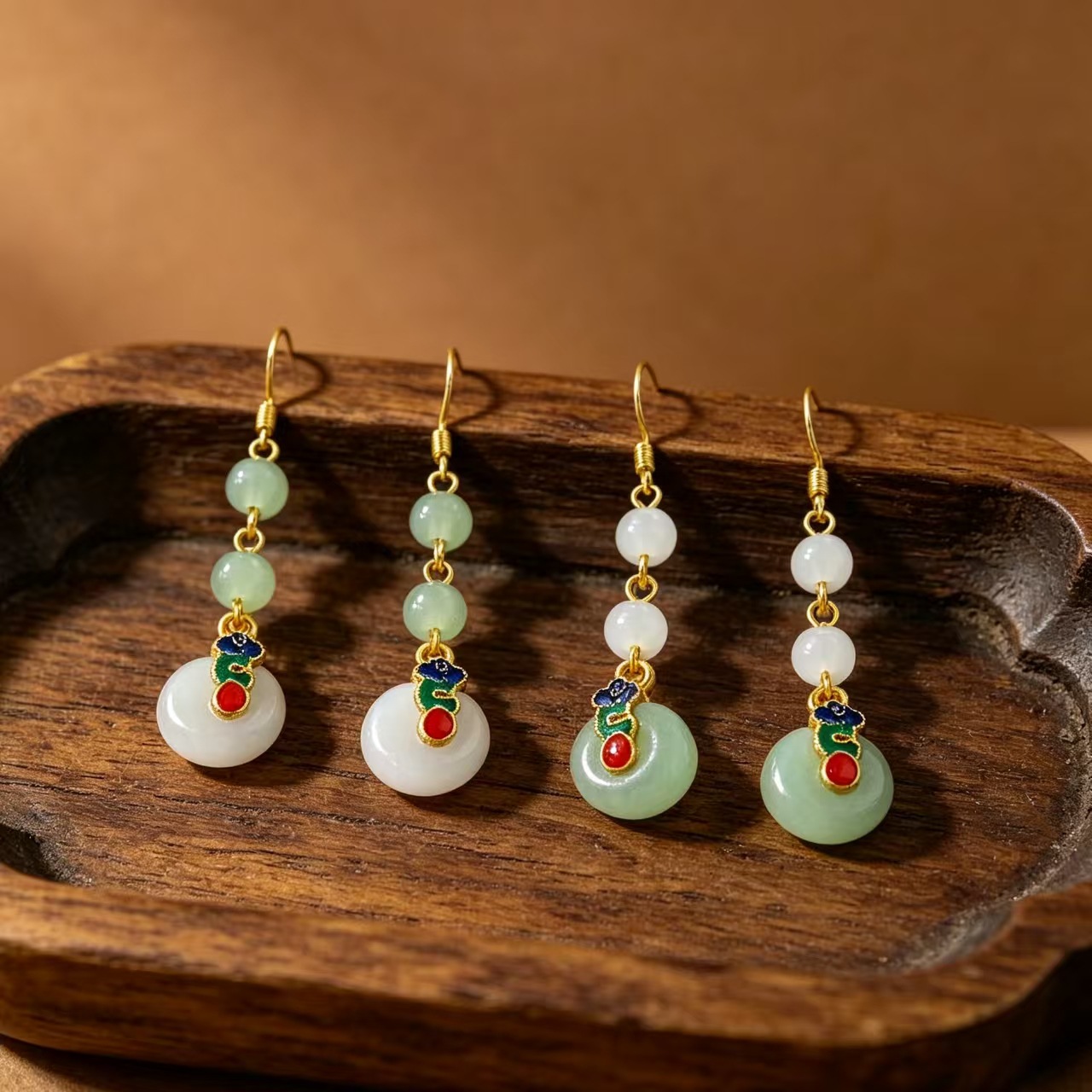 New Chinese ancient style imitation Hetian jade safety buckle earrings female niche Palace style hanfu accessories long earrings earrings