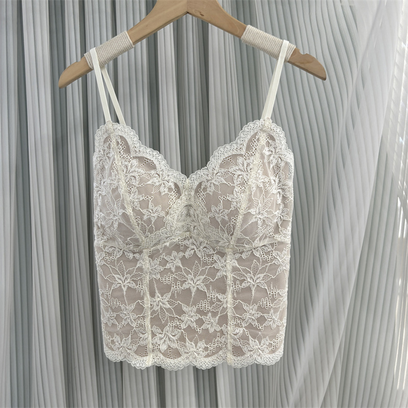 6099 Original In-Stock Micro-Brushed French-Style Camisole Underwear for Women with Lace Integrated Fixed Cup Bra That Gathers Side Breast Tissue