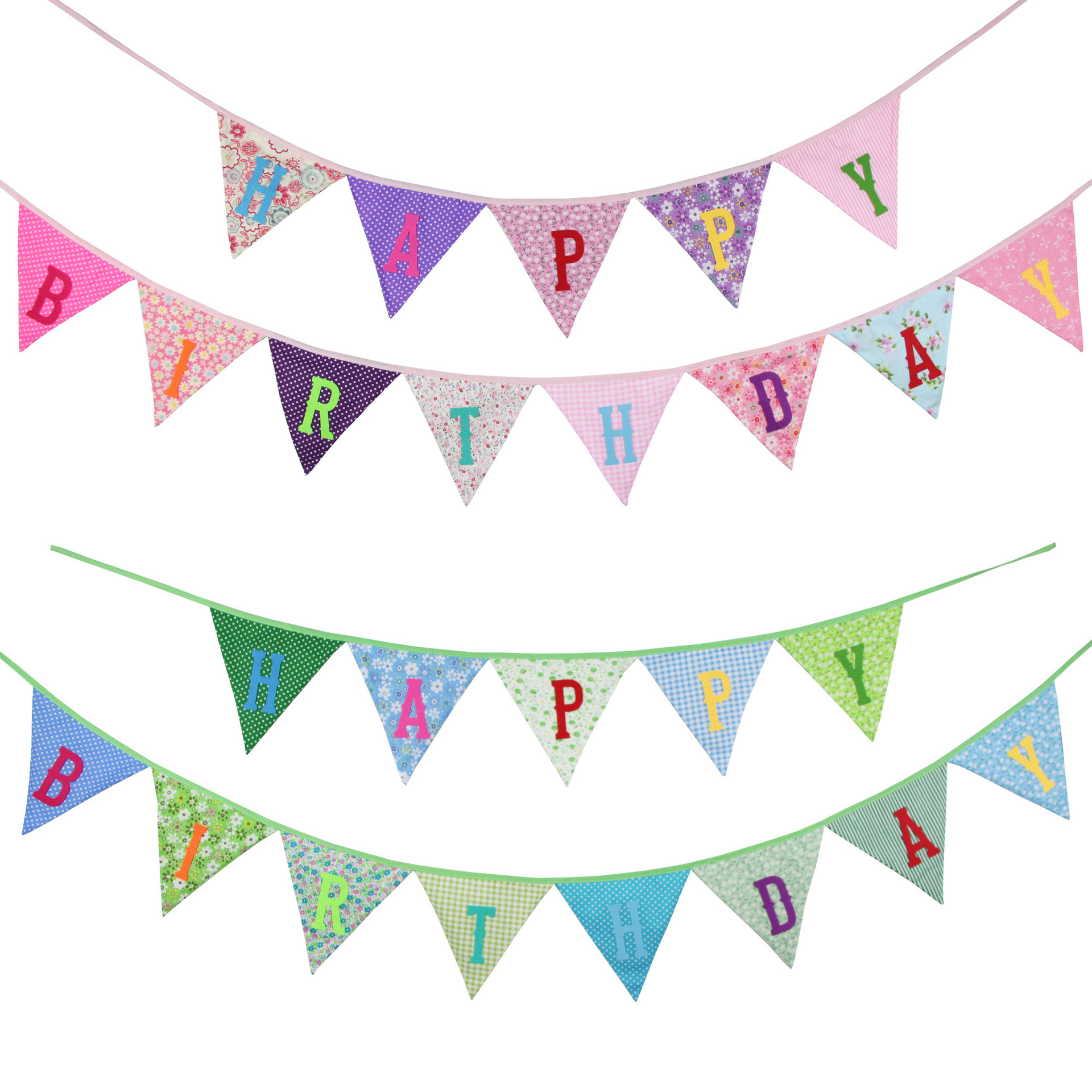 Pink, Yellow, Green, and Blue Happy Birthday Triangle Banner Photo Background for Children's Birthday Party Banner Streamer