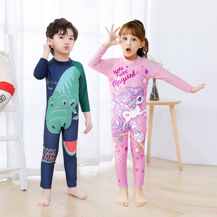 Traje de baño de dibujos animados para niños y niñas traje de baño de manga larga traje de playa traje de surf de una pieza para niños medianos y pequeños Protección solar
