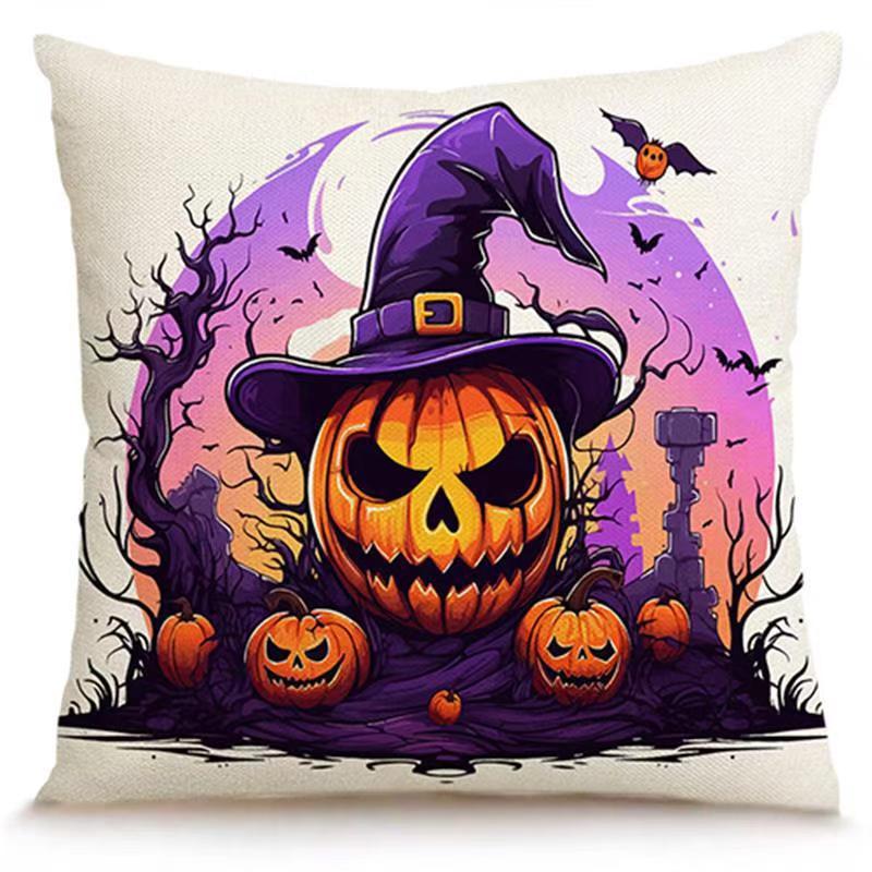 Transfronterizo Amazon Halloween impresión lino almohada cubierta bruja calabaza decoración doméstica almohada cubierta
