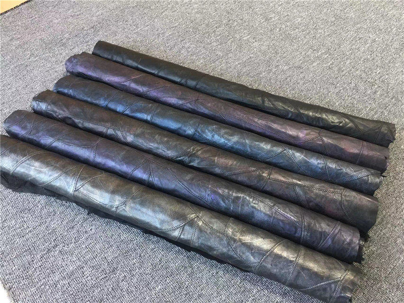 黑色拼接羊皮服装鞋靴抱枕服装面料真皮手工DIY皮料1mm软YG344