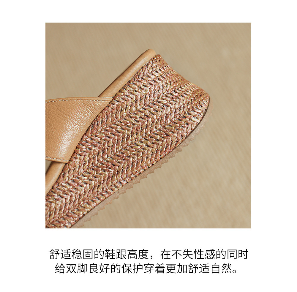 Dép sandal nữ quai chữ V đế đan thô đinh tán mũi hở — Trà sữa màu, màu trắng ngà chi tiết 6