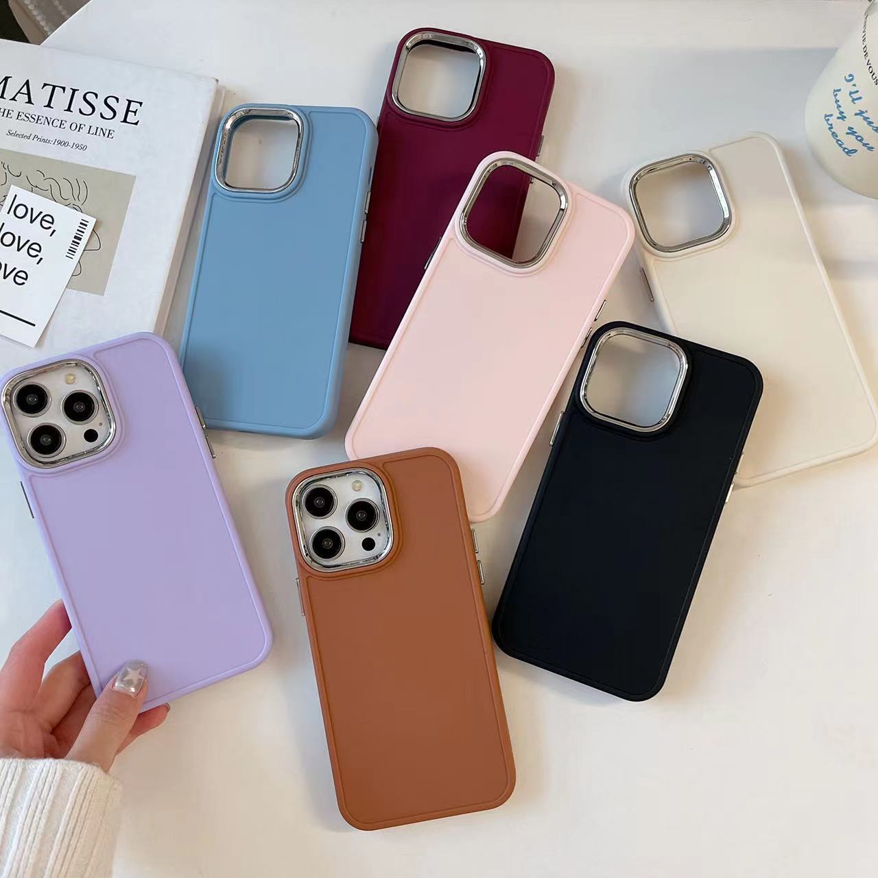 Instagram Advanced 15 Simple Solid Color Electroplated Frame Detachable Multi color Liquid Apple Phone Case_voghion.com