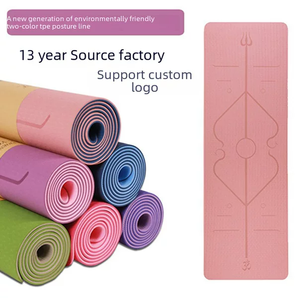 Cross-Border Two-Color Alignment Line Tpe Yoga Mat, Thickened 6mm Non-Slip Fitness Mat for Running, Dancing, and Sports, Wholesale from Manufacturer