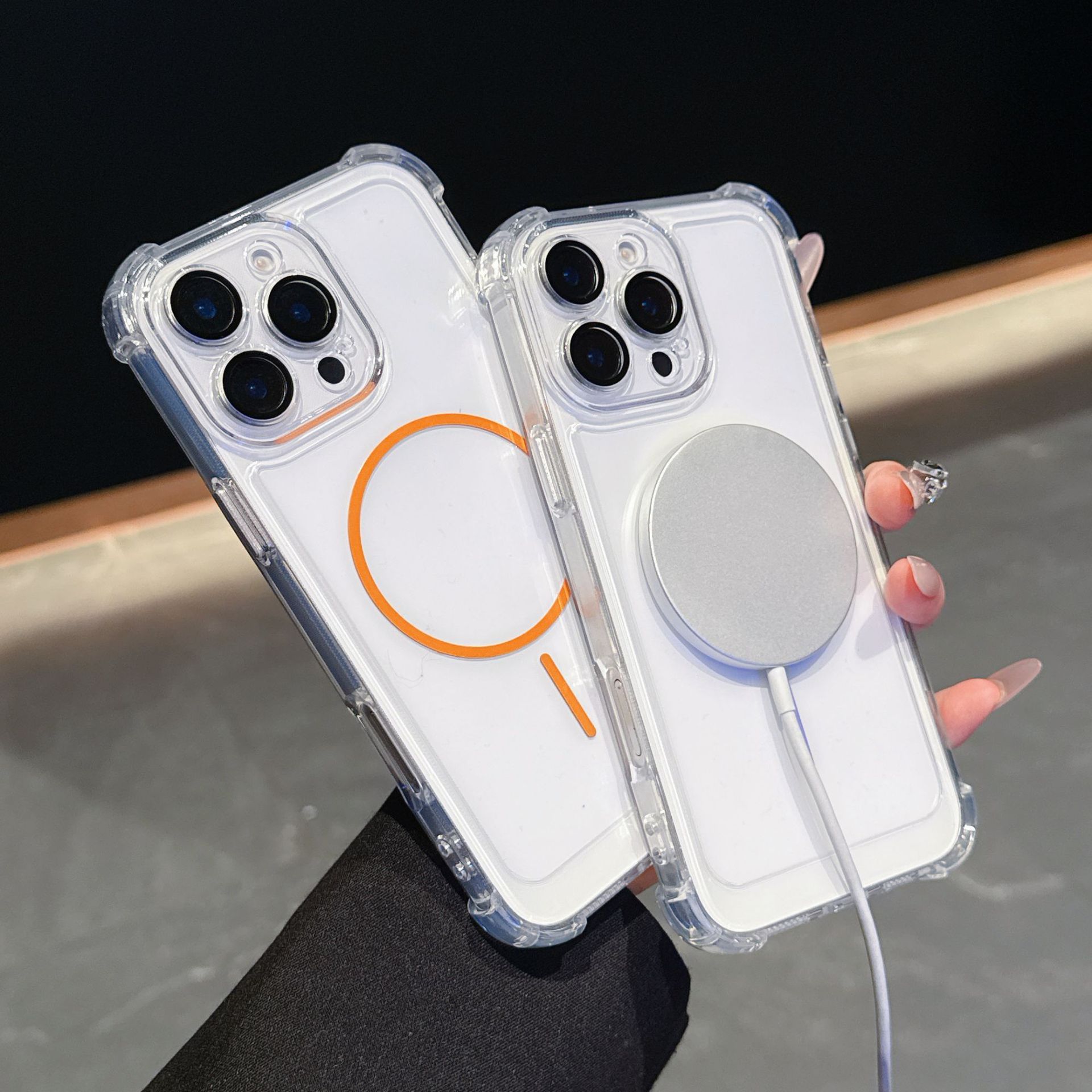 适用于苹果17promax亚克力高透彩色细圈磁吸苹果16简约防摔手机壳