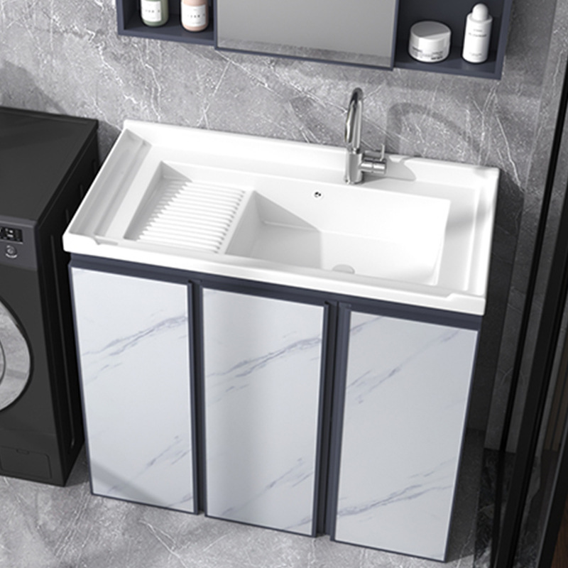 Armario de lavado de aluminio espacio gabinete de piso al aire libre Lavado de Manos cuenca integrada balcón piscina de lavado con lavabo de cerámica lavabo