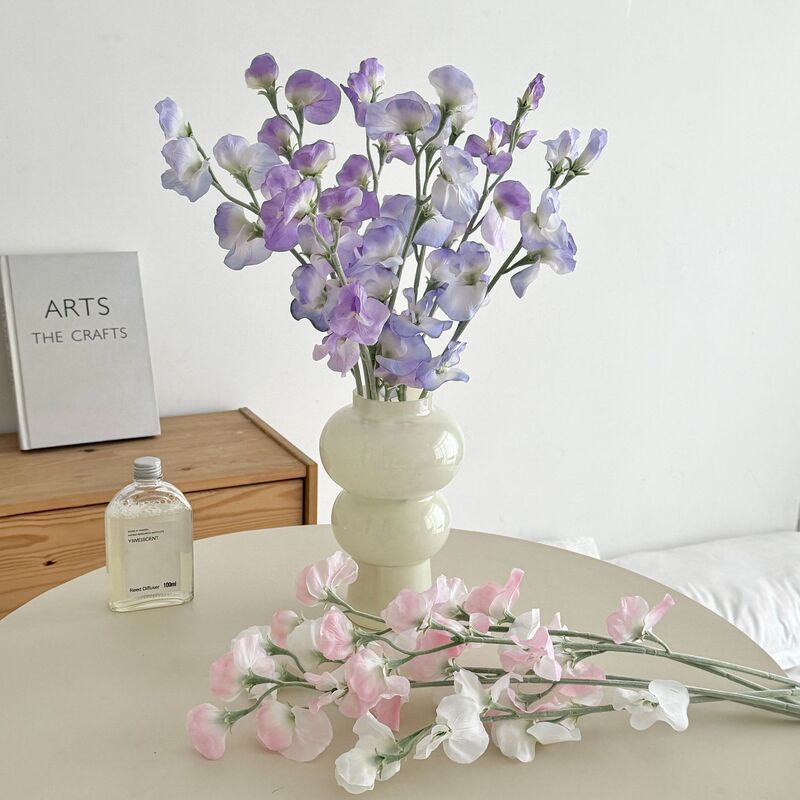High-Quality Artificial Pea Flowers, Flocked Fragrant Peas, Fresh Pink and Purple Floral Arrangements, Home Decor, Wedding Floral Materials Wholesale