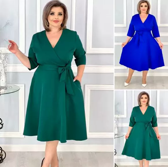 2024 Amazon Европа-Европа трансграничные новые сплошные платья плюс размер