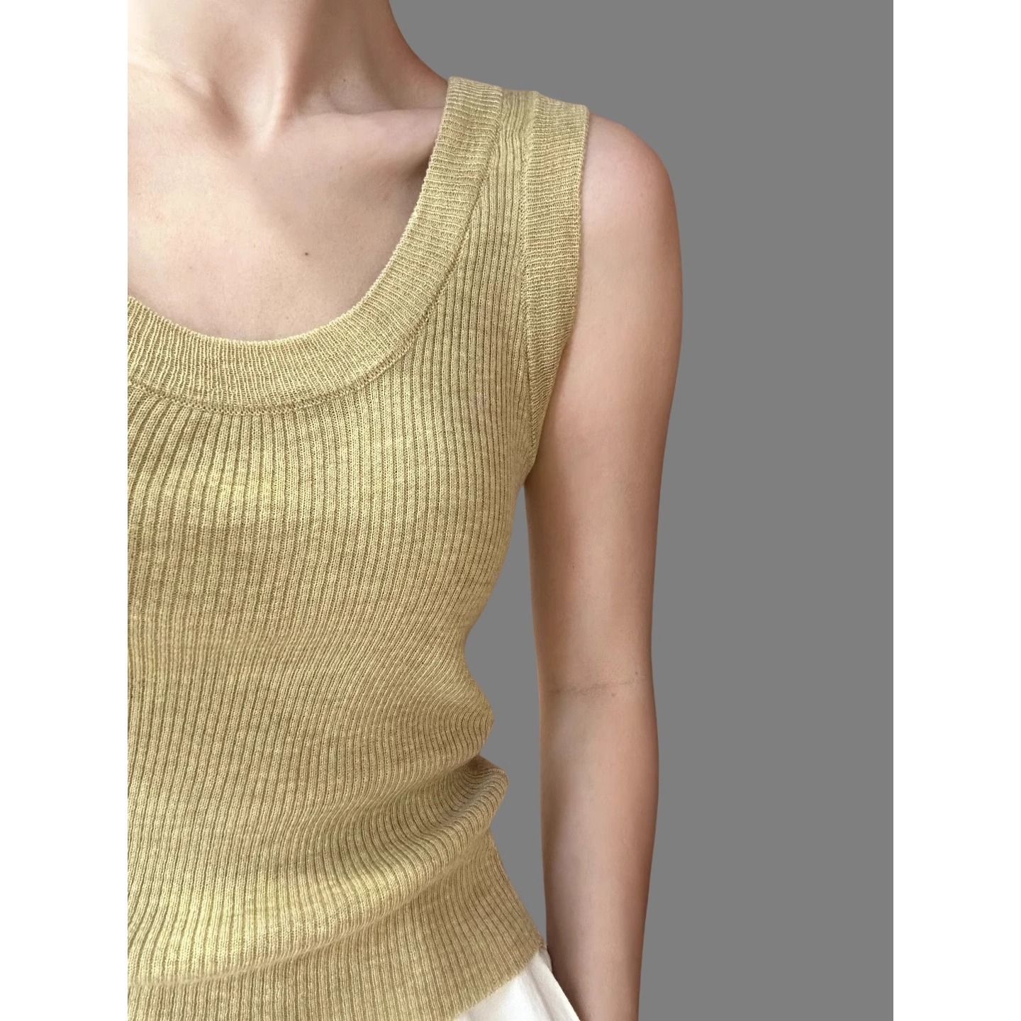 K Wide Shoulder Strap, U-neck, Knit Camisole, Women's Hooded Tank Top, Outerwear Top_ecoleips.com