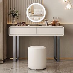 クリームスタイル無垢材ドレッシングテーブルホームベッドルーム小型ハイエンドライト高級伸縮式ドレッシングテーブルデスク収納キャビネット